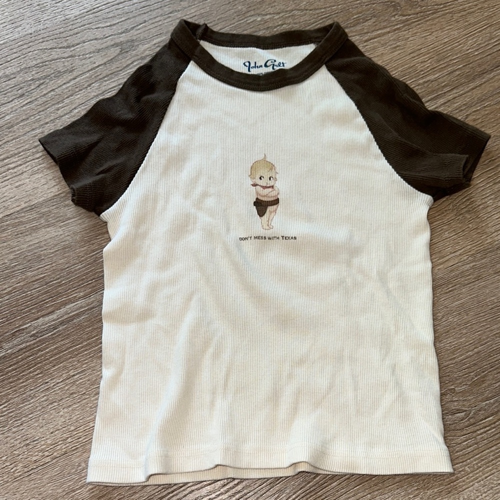 Brandy Melville White and Brown Short Sleeve Tee